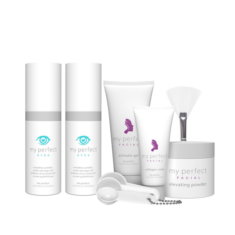 Two My Perfect Eyes bottles with My Perfect Facial 5 Treatments